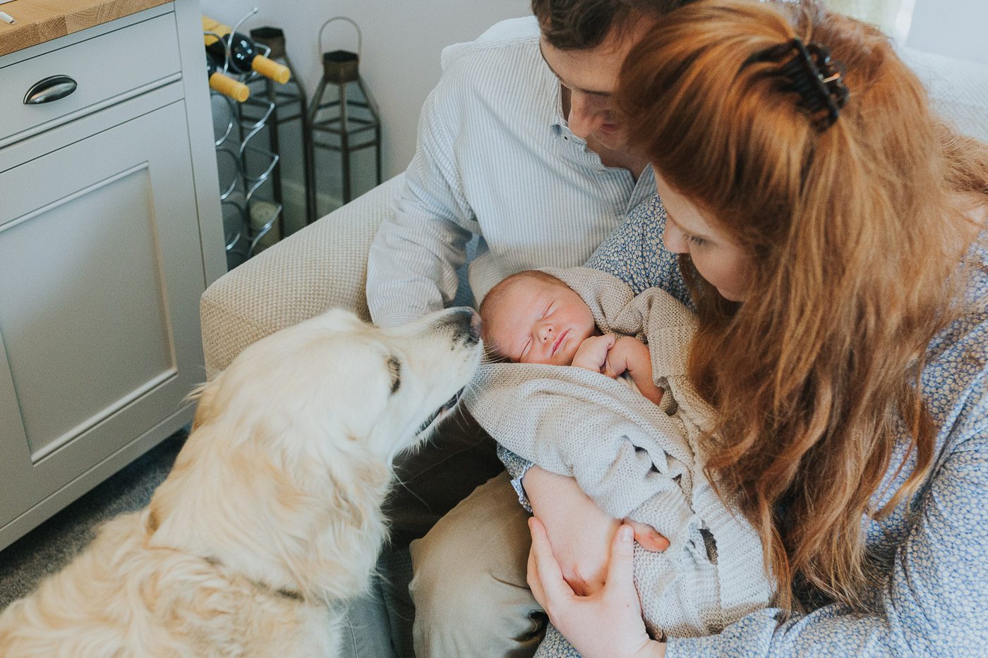 leeds newborn photography. at home newborn photo of baby with dog