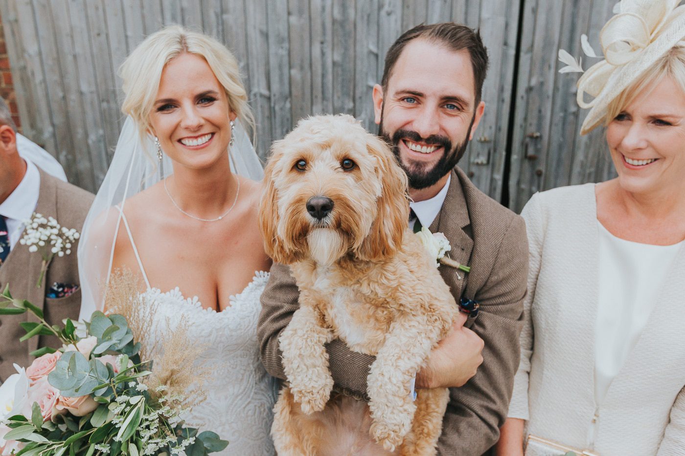 yorkshire wedding photos. cute dog at wedding at woolas barn