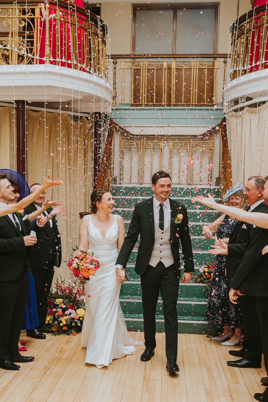 Kings Hall Ilkley Wedding Photos. colourful wedding at the winter gardens