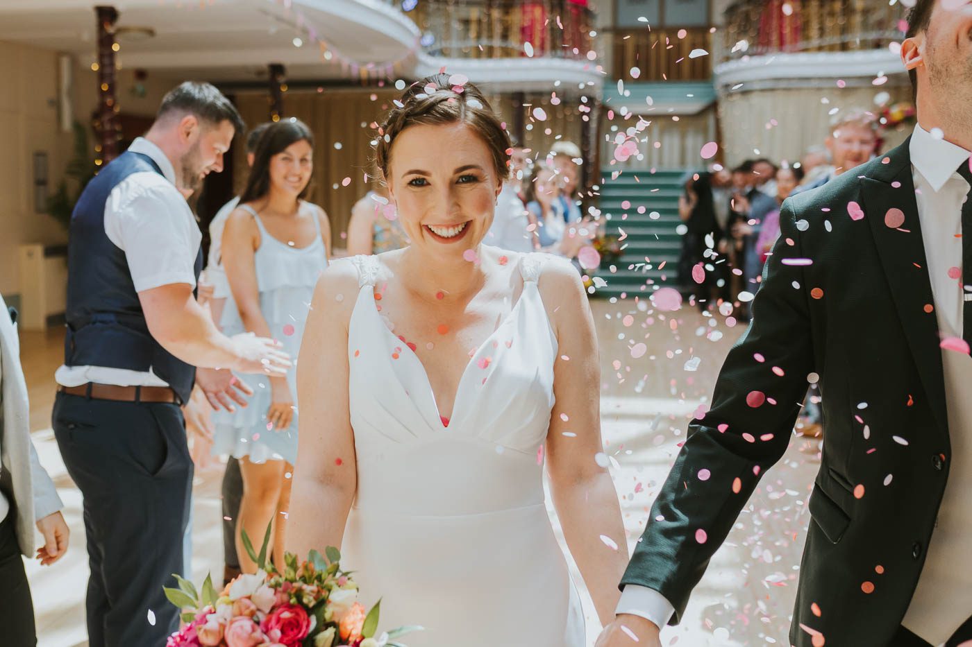 Kings Hall Ilkley Wedding Photos. colourful wedding at the winter gardens